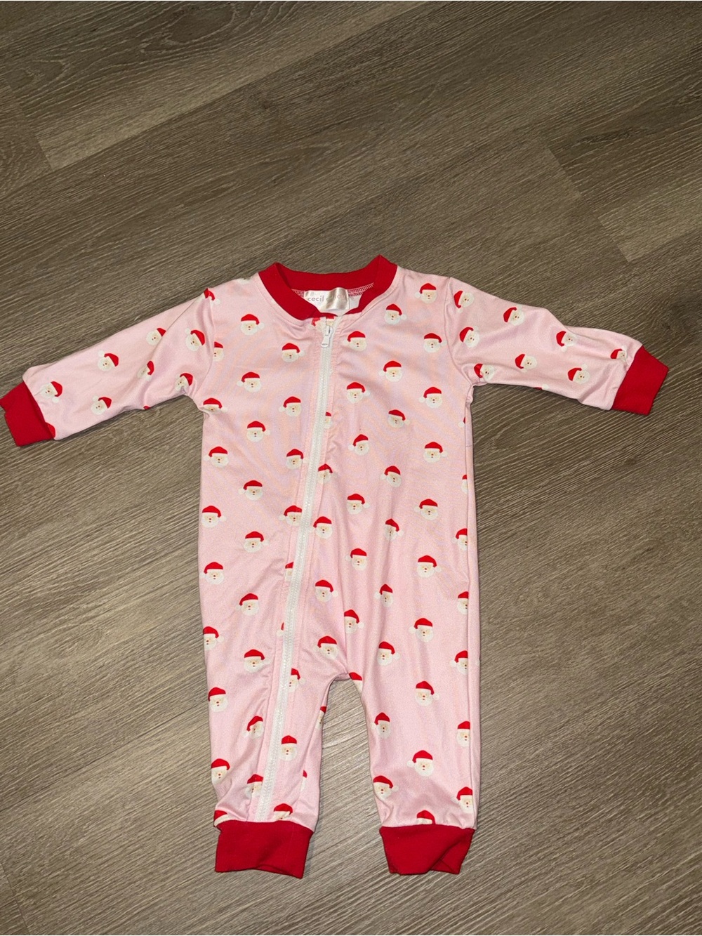 Pink Santa-Print Baby One-Piece Sleeper